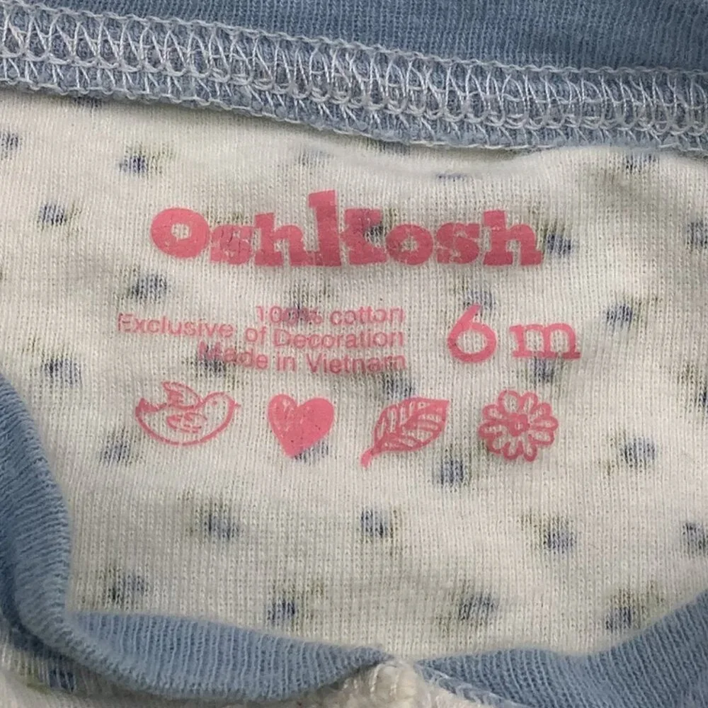 Lot of 2 OshKosh Baby Girl Size 6 Months Floral White Bodysuit Denim Blue Jacket
